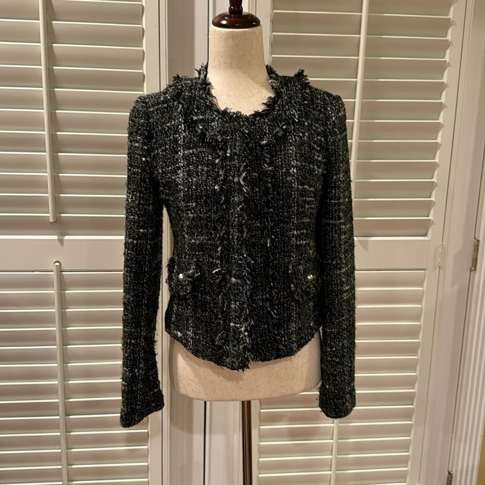 United colors of Benetton, black and white jacket with fringe size 6